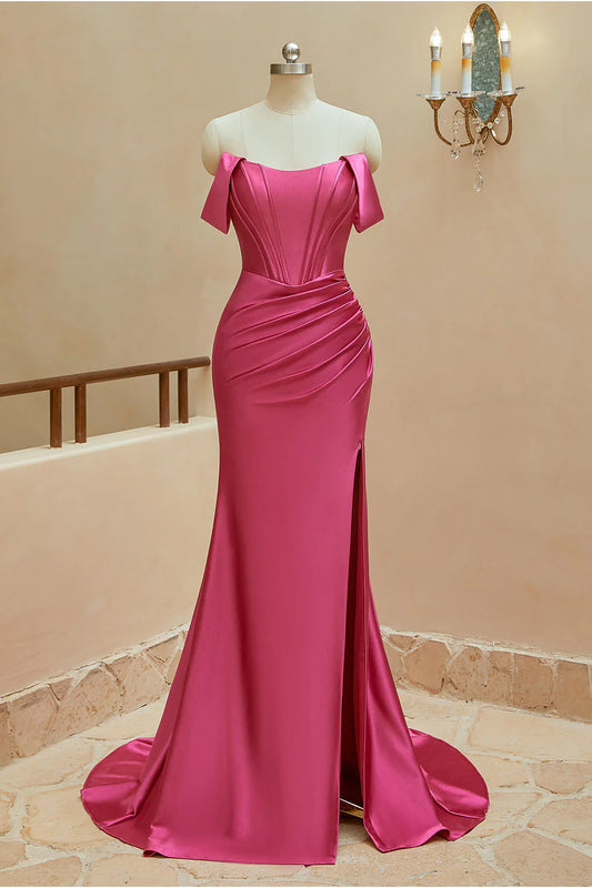 Wholesale Satin Prom Dresses Mermaid Off The Shoulder With Slit