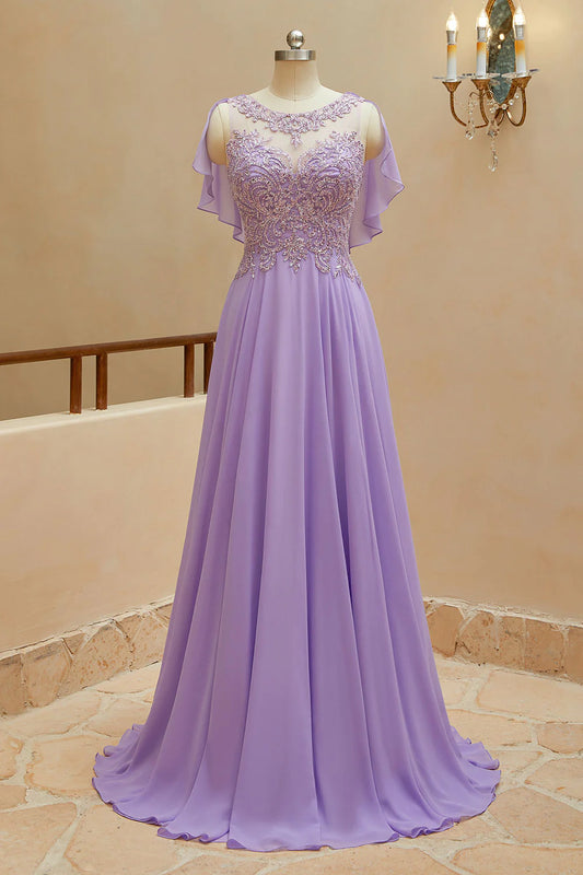 Wholesale A-Line Scoop Neck Chiffon Cap Sleeves Prom Dresses With Sequin