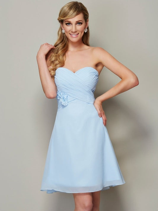 Wholesale A-Line/Princess Sweetheart Sleeveless Hand-Made Flower Short Chiffon Homecoming Dresses