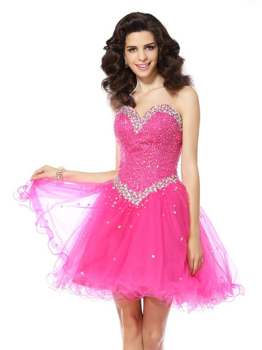 Wholesale A-Line/Princess Sweetheart Beading Sleeveless Short Tulle Cocktail Dresses
