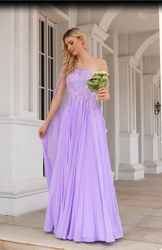 Wholesale Hot Selling Purple One Shoulder Prom Dresses Zipper Up With Bead