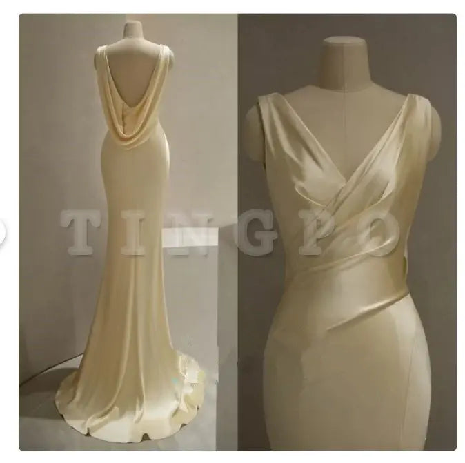 Wholesale Pretty Mermaid V Neckline Yellow Satin Prom Dresses With Ruffle Long Evening Dress gowns evening dresses