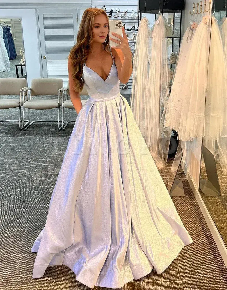 Wholesale Sexy Glitter V Neck Spaghetti Straps Long Prom Dress prom dresses shops 