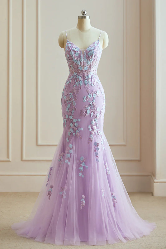 Wholesale Charming Mermaid Spaghetti Straps Lace Prom Dresses With Appliques Long Evening Gown