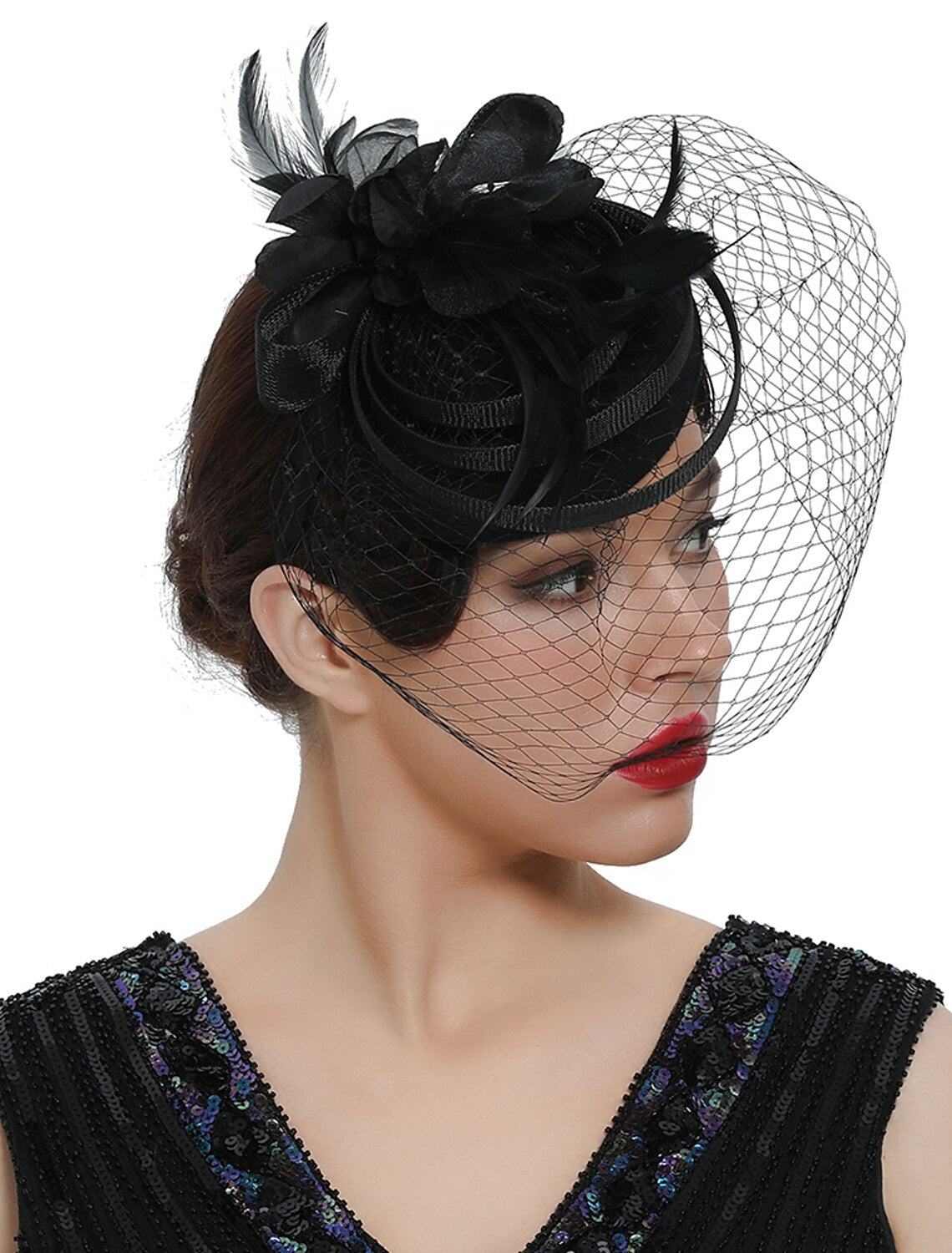 Wholesale Fascinators Kentucky Derby Hat Headwear Organza Polyester / Polyamide Fedora Hat Veil Hat Party / Evening Holiday Vintage Style Elegant With Feather Appliques Headpiece Headwear
