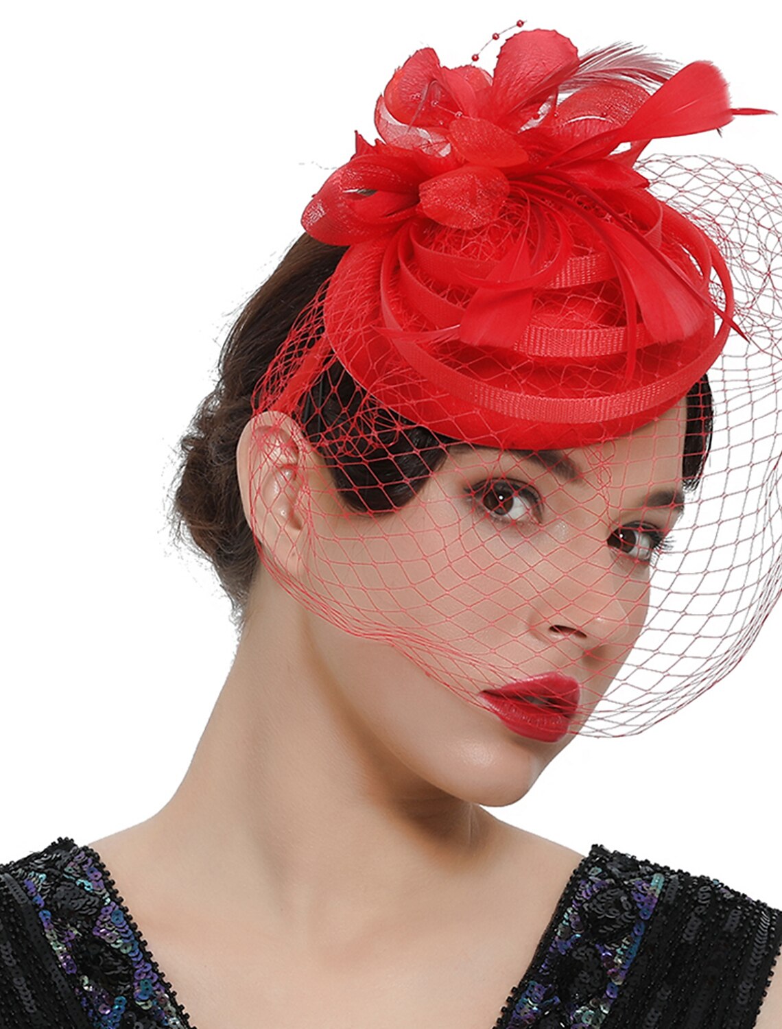 Wholesale Fascinators Kentucky Derby Hat Headwear Organza Polyester / Polyamide Fedora Hat Veil Hat Party / Evening Holiday Vintage Style Elegant With Feather Appliques Headpiece Headwear