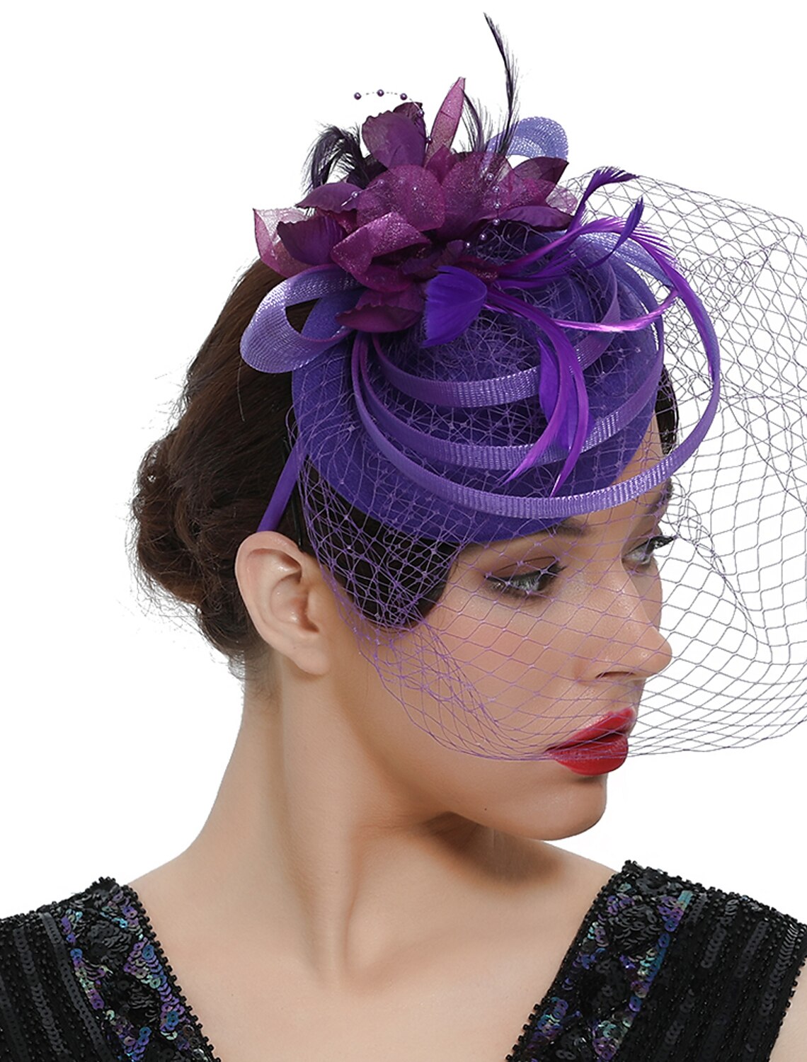 Wholesale Fascinators Kentucky Derby Hat Headwear Organza Polyester / Polyamide Fedora Hat Veil Hat Party / Evening Holiday Vintage Style Elegant With Feather Appliques Headpiece Headwear