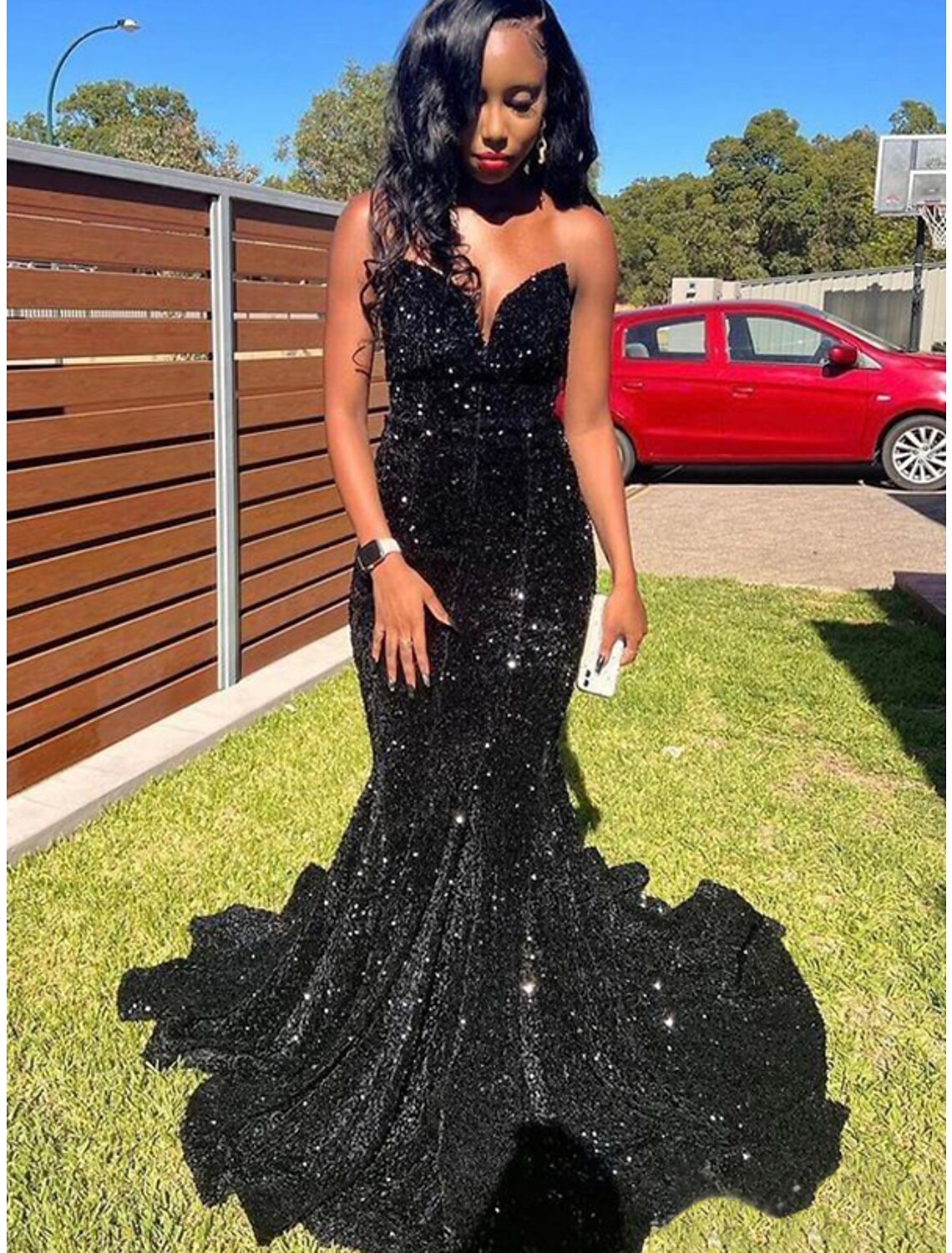 Wholesale Mermaid / Trumpet Prom Dresses Glittering Dress Graduation Prom Floor Length Sleeveless V Neck Sequined with Sequin