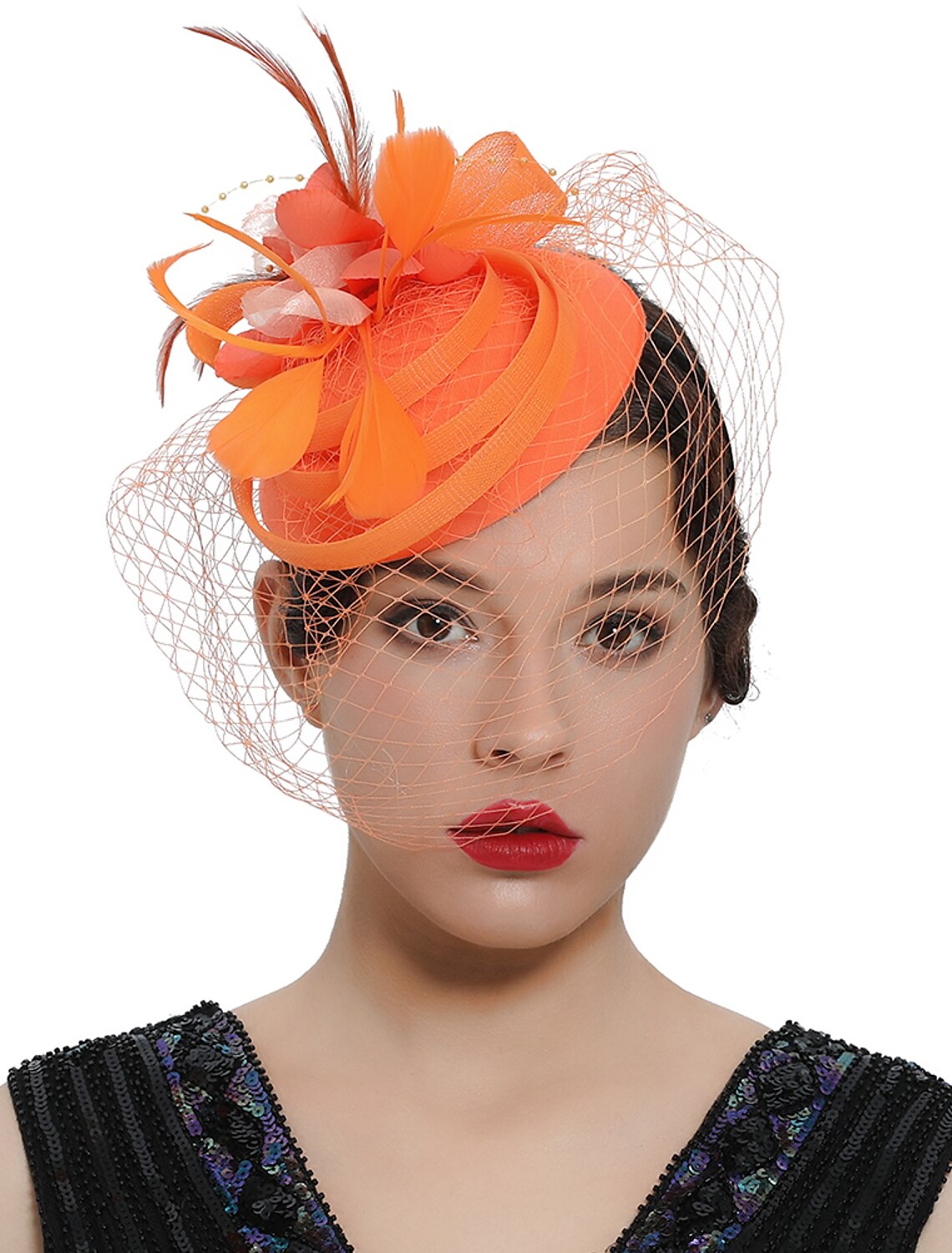 Wholesale Fascinators Kentucky Derby Hat Headwear Organza Polyester / Polyamide Fedora Hat Veil Hat Party / Evening Holiday Vintage Style Elegant With Feather Appliques Headpiece Headwear