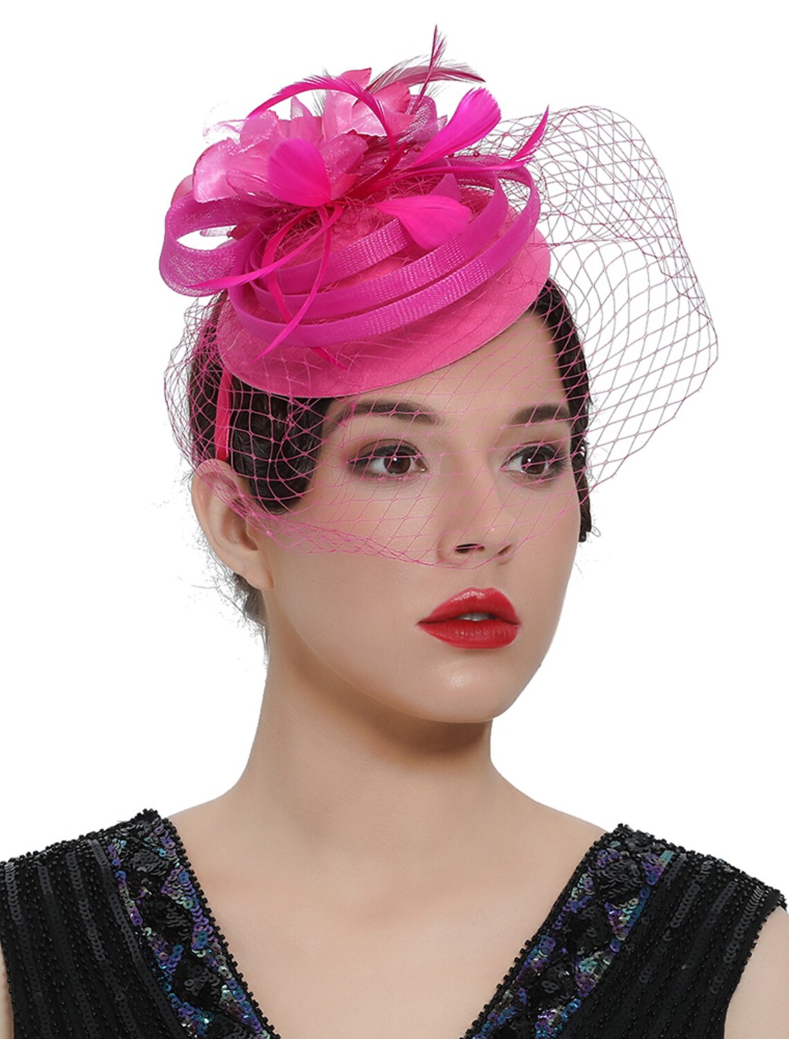 Wholesale Fascinators Kentucky Derby Hat Headwear Organza Polyester / Polyamide Fedora Hat Veil Hat Party / Evening Holiday Vintage Style Elegant With Feather Appliques Headpiece Headwear