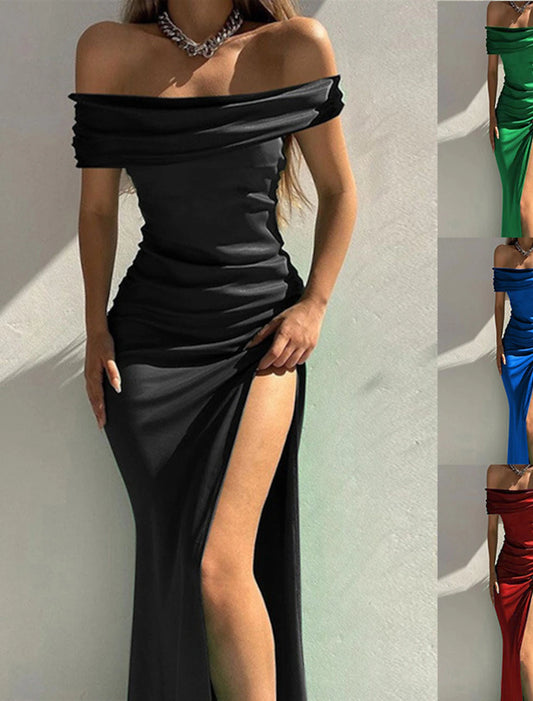 Wholesale Women‘s Little Black Dress Prom Dress Party Dress Long Dress Maxi Dress Black Wine Blue Sleeveless Ruched Summer Spring Fall Off Shoulder Fashion Wedding Guest Black Cocktail Dress