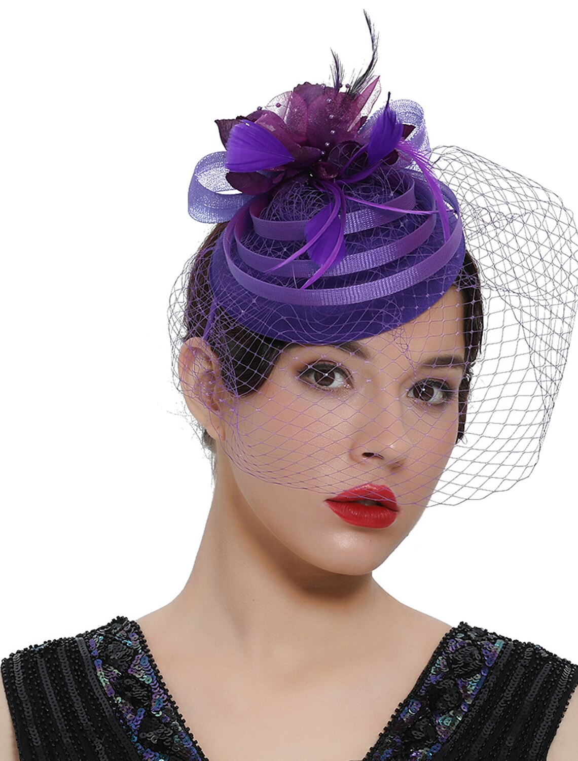 Wholesale Fascinators Kentucky Derby Hat Headwear Organza Polyester / Polyamide Fedora Hat Veil Hat Party / Evening Holiday Vintage Style Elegant With Feather Appliques Headpiece Headwear