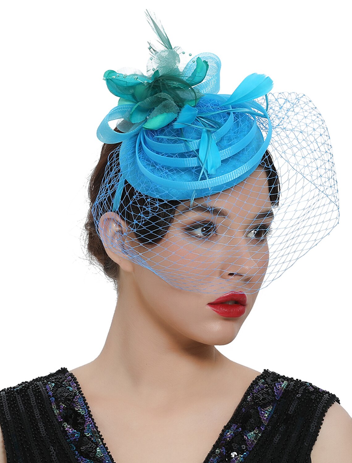 Wholesale Fascinators Kentucky Derby Hat Headwear Organza Polyester / Polyamide Fedora Hat Veil Hat Party / Evening Holiday Vintage Style Elegant With Feather Appliques Headpiece Headwear