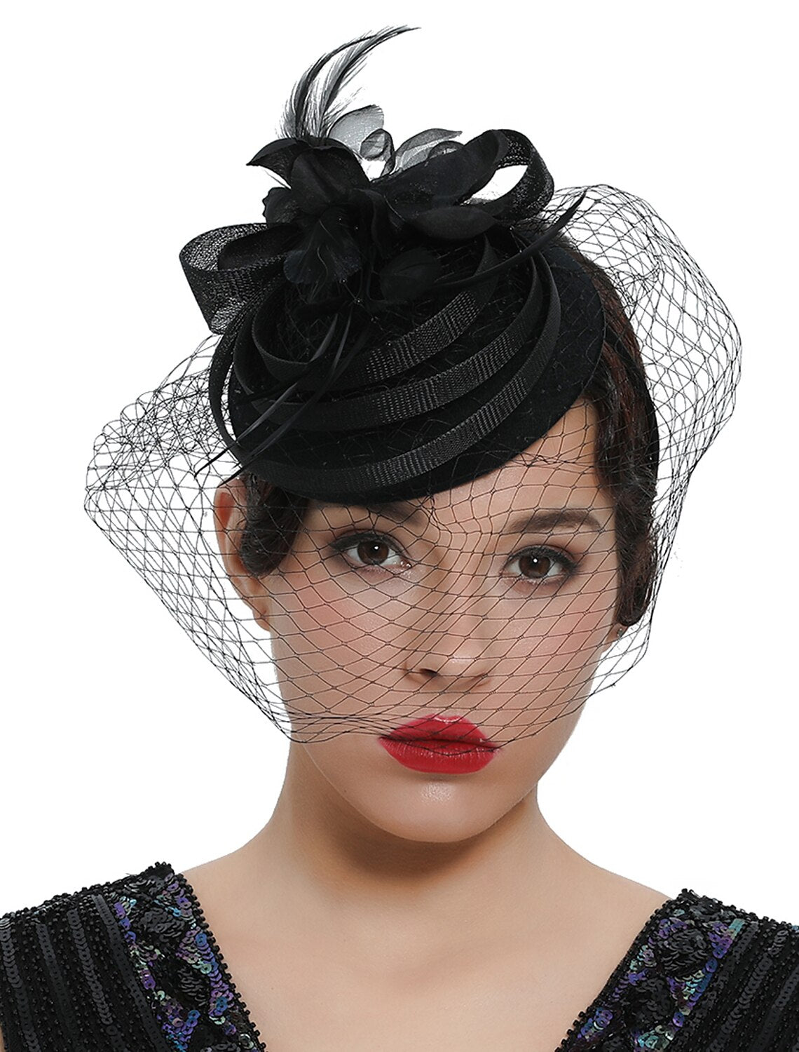 Wholesale Fascinators Kentucky Derby Hat Headwear Organza Polyester / Polyamide Fedora Hat Veil Hat Party / Evening Holiday Vintage Style Elegant With Feather Appliques Headpiece Headwear