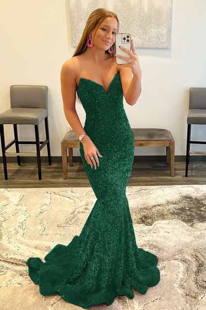 Wholesale Mermaid Elegant Strapless Long Dress With Sequins prom dresses shops