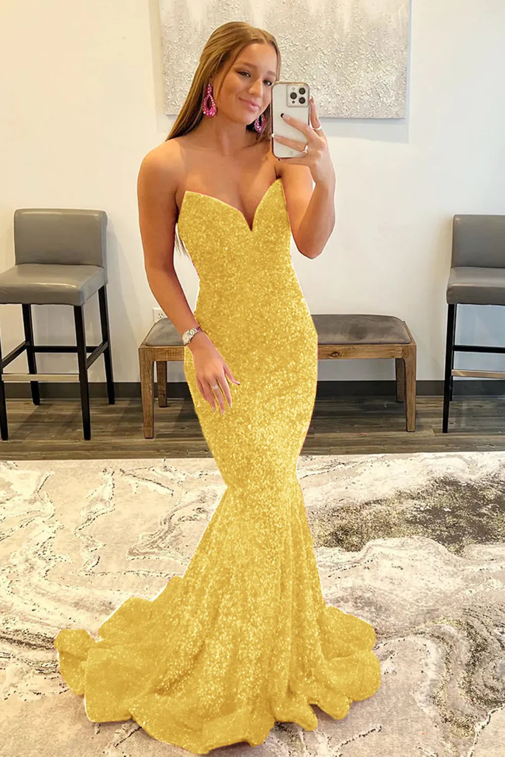 Wholesale Mermaid Elegant Strapless Long Dress With Sequins prom dresses shops