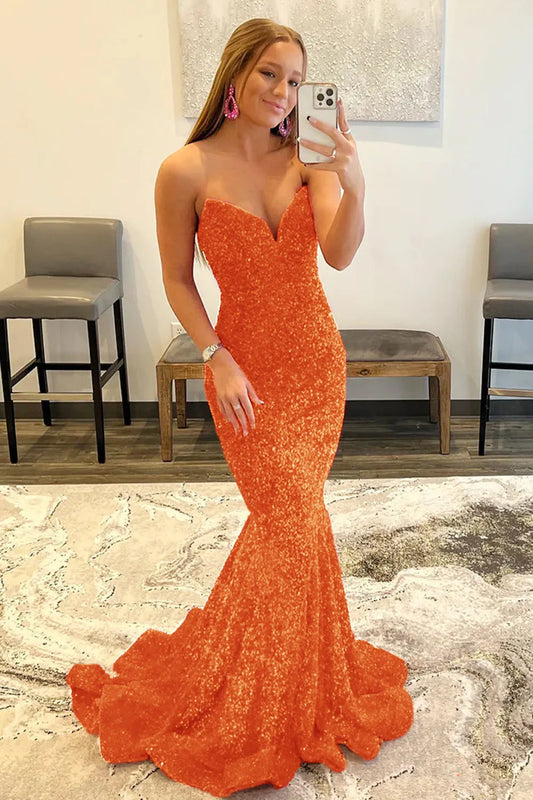 Wholesale Mermaid Elegant Strapless Long Dress With Sequins prom dresses shops