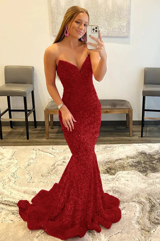 Wholesale Mermaid Elegant Strapless Long Dress With Sequins prom dresses shops