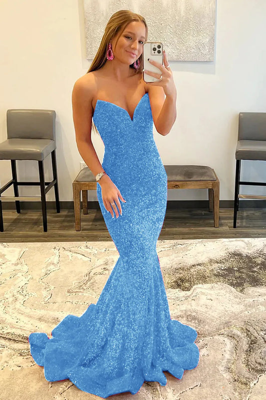 Wholesale Mermaid Elegant Strapless Long Dress With Sequins prom dresses shops