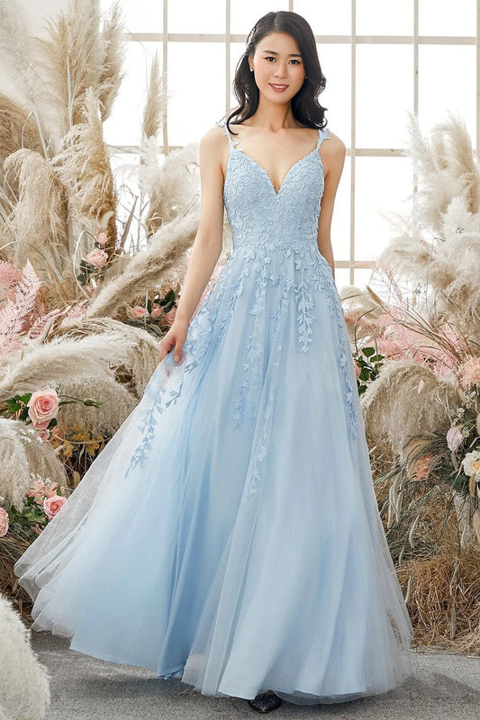 Wholesale A-Line Double Straps Lace Up Long Prom Dress With Appliques prom dresses shops