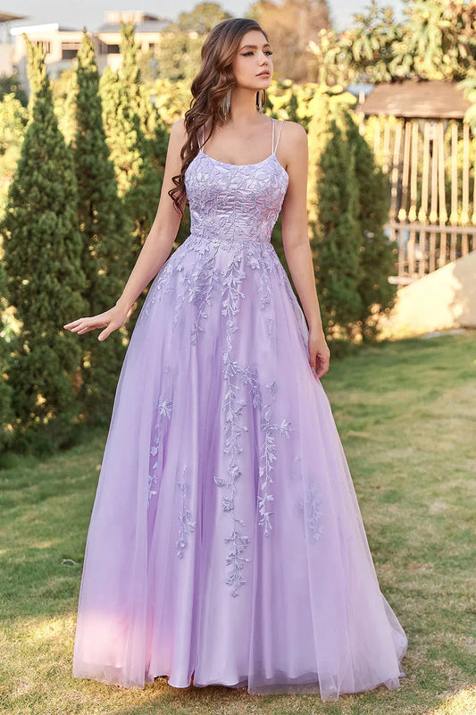 Wholesale A-Line Double Straps Lace Up Long Prom Dress With Appliques prom dresses shops