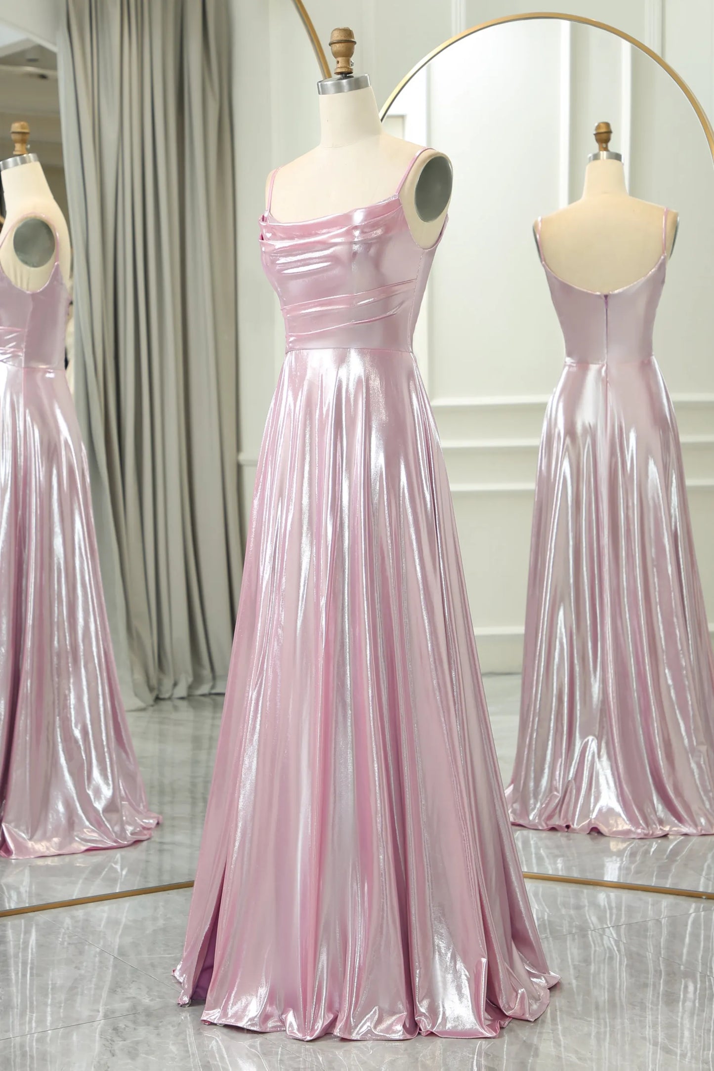 Wholesale Sparkly Pink A-Line Spaghetti Straps Long Prom Dress With Slit prom dresses shops