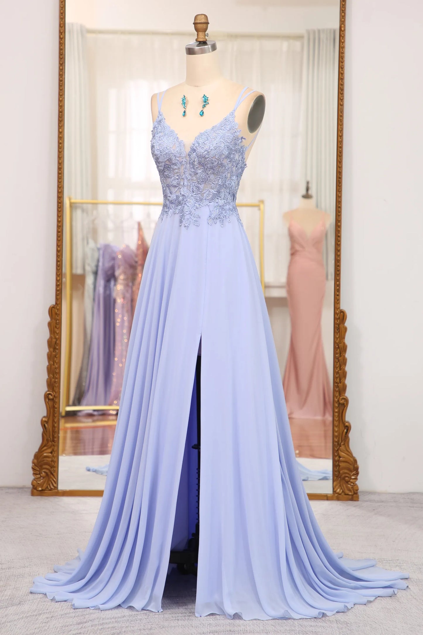 Wholesale Lavender A Line Lace Up Long Prom Dress With Appliques prom dresses shops