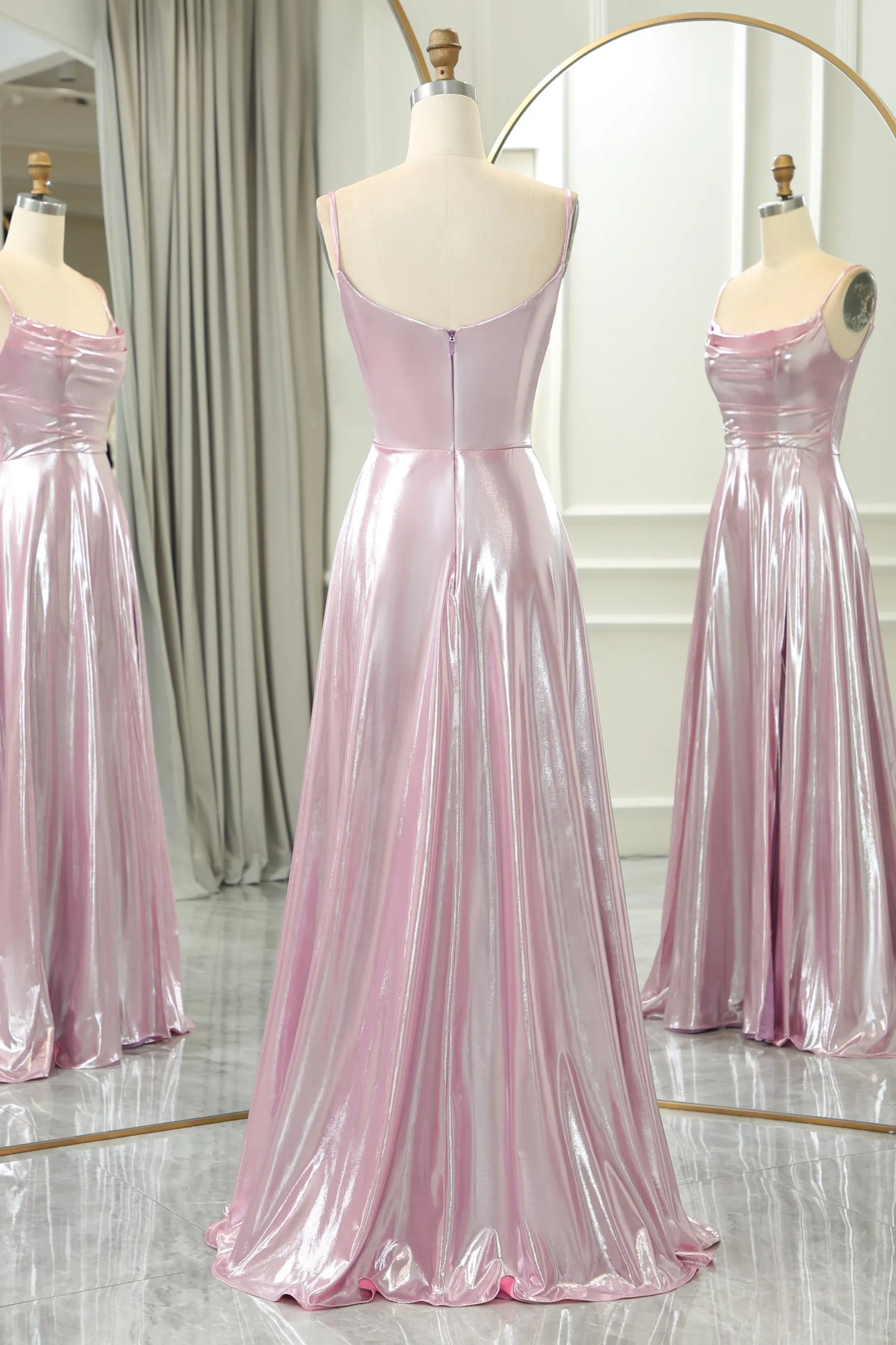 Wholesale Sparkly Pink A-Line Spaghetti Straps Long Prom Dress With Slit prom dresses shops