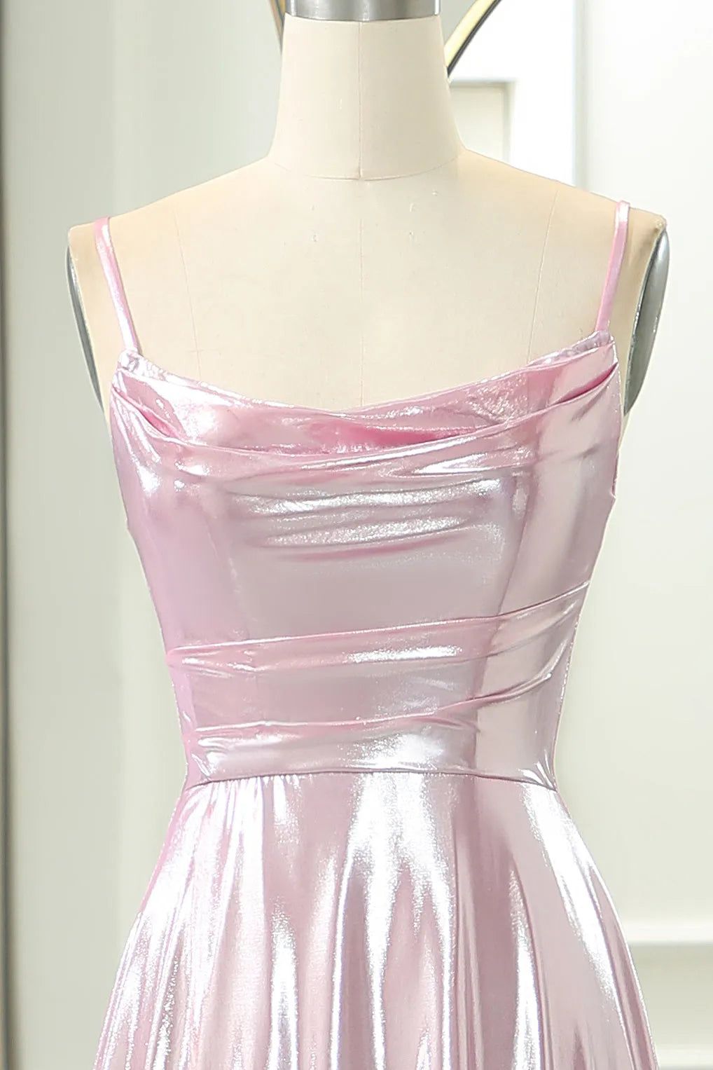 Wholesale Sparkly Pink A-Line Spaghetti Straps Long Prom Dress With Slit prom dresses shops