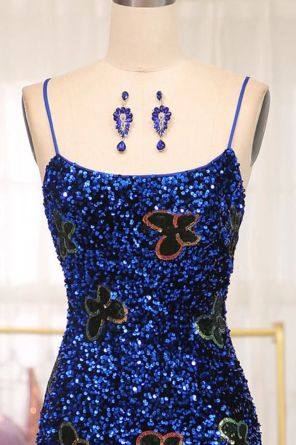 Wholesale Sparkly Royal Blue Lace Up Long Sequined Prom Dress With Slit prom dresses shops