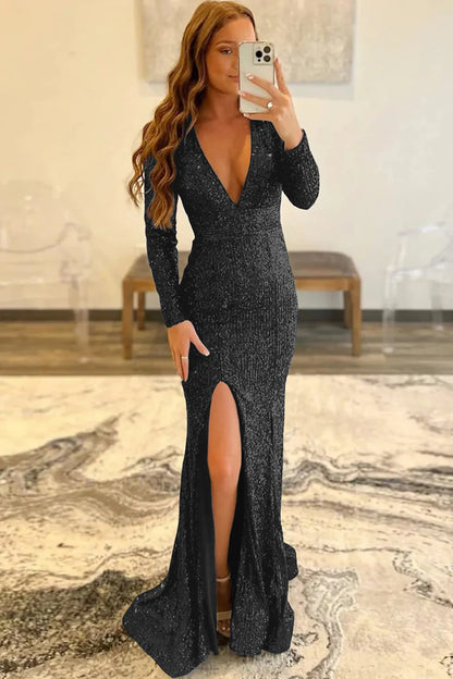 Wholesale Mermaid Glitter Black Sequins Mesh Evening Dress Backless Prom Dress prom dresses shops