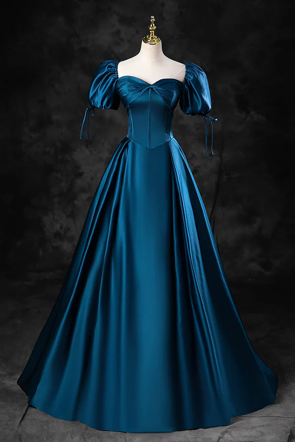 Wholesale Blue Off the Shoulder Satin Floor Length Prom Dress with Corset Blue Evening Party Dress