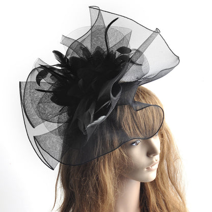 Wholesale Fascinators Hats Headwear Organza Fedora Hat Top Hat Veil Hat Horse Race Cocktail Elegant Retro With Feather Pure Color Headpiece Headwear