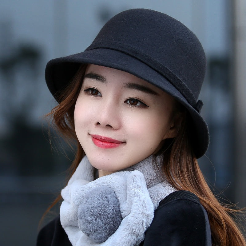 Wholesale Hats 100% Wool Bowler / Cloche Hat Bucket Hat Fedora Hat Wedding Tea Party Elegant Wedding With Bowknot Pure Color Headpiece Headwear