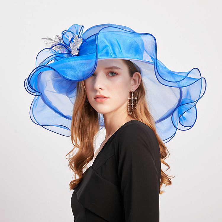 Wholesale Fascinators Kentucky Derby Hat Headwear Organza Bucket Hat Straw Hat Sun Hat Holiday Beach Elegant Vintage With Feather Floral Headpiece Headwear