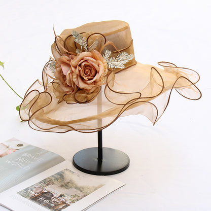 Wholesale Fascinators Kentucky Derby Hat Headwear Organza Bucket Hat Straw Hat Sun Hat Holiday Beach Elegant Vintage With Feather Floral Headpiece Headwear