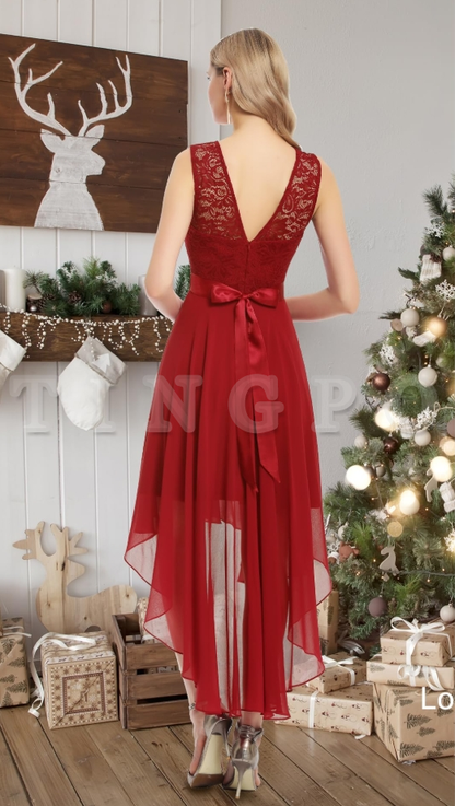 Wholesale Cocktail Christmas Dresses Formal Wedding Guest Dresses Homecoming Sleeveless Lace High Low Prom Dress prom dresses shops