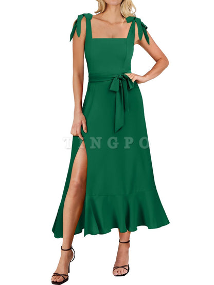 Wholesale Women's Square Neck Ruffle Split Midi Elegant Formal Wedding Guest Cocktail Bridesmaid Graduation Party Dresses prom dresses shops