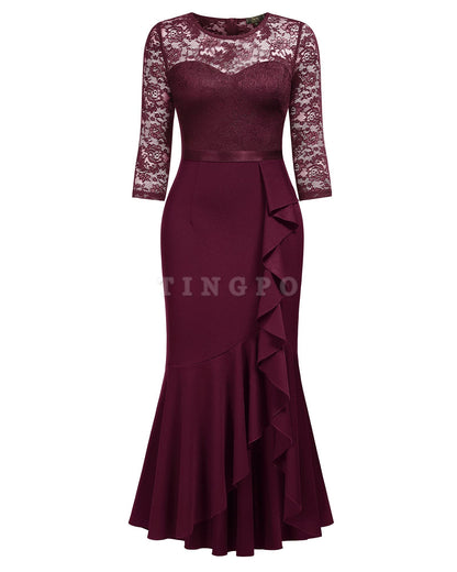 Wholesale Women's Classy Floral Lace Ruffle Formal Bridesmaid Long Dress prom dress shop