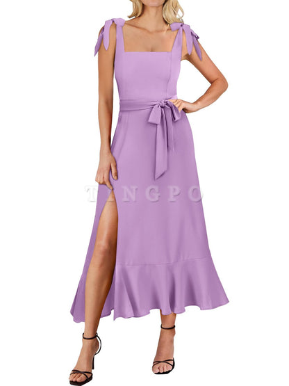 Wholesale Women's Square Neck Ruffle Split Midi Elegant Formal Wedding Guest Cocktail Bridesmaid Graduation Party Dresses prom dresses shops