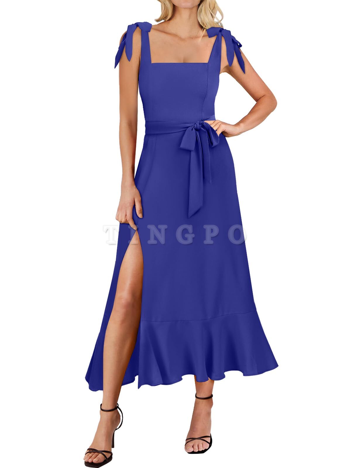 Wholesale Women's Square Neck Ruffle Split Midi Elegant Formal Wedding Guest Cocktail Bridesmaid Graduation Party Dresses prom dresses shops