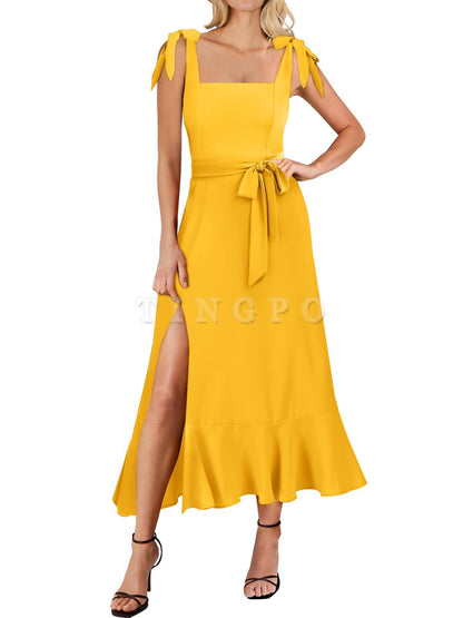 Wholesale Women's Square Neck Ruffle Split Midi Elegant Formal Wedding Guest Cocktail Bridesmaid Graduation Party Dresses prom dresses shops