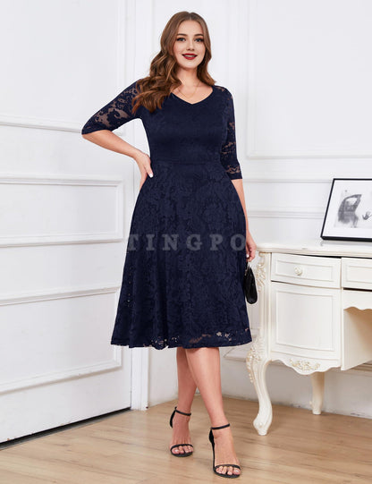 Wholesale Womens Long-Sleeve A-Line Lace Homecoming Bridesmaid Midi Dress Wedding Guest Formal Party Dresses Prom Gown prom dresses shops