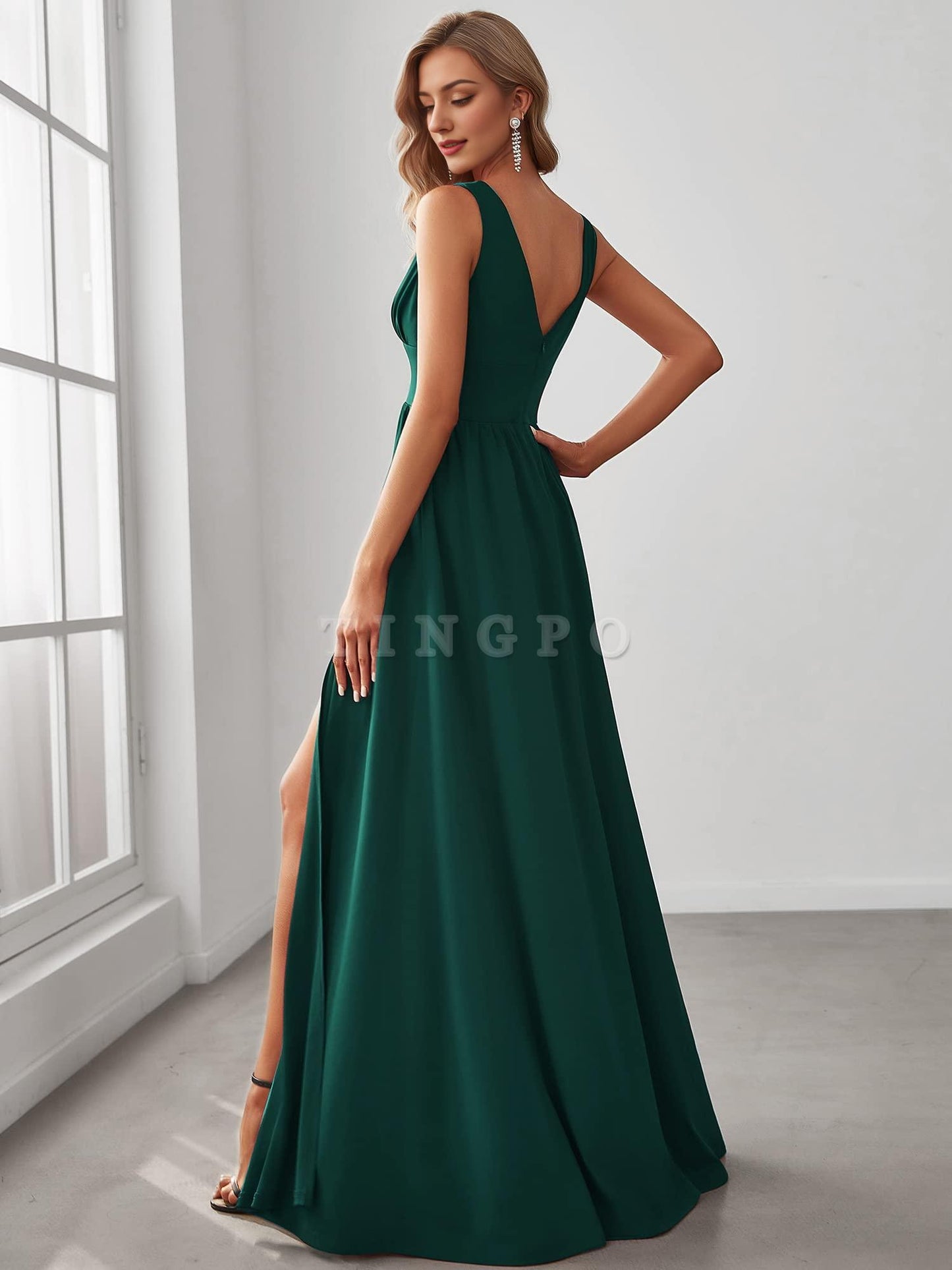 Wholesale Women's Bridesmaid Dresses Deep V-Neck Sleeveless Side Slit Floor Length Wedding Guest Dress prom dress shop ﻿