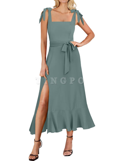 Wholesale Women's Square Neck Ruffle Split Midi Elegant Formal Wedding Guest Cocktail Bridesmaid Graduation Party Dresses prom dresses shops