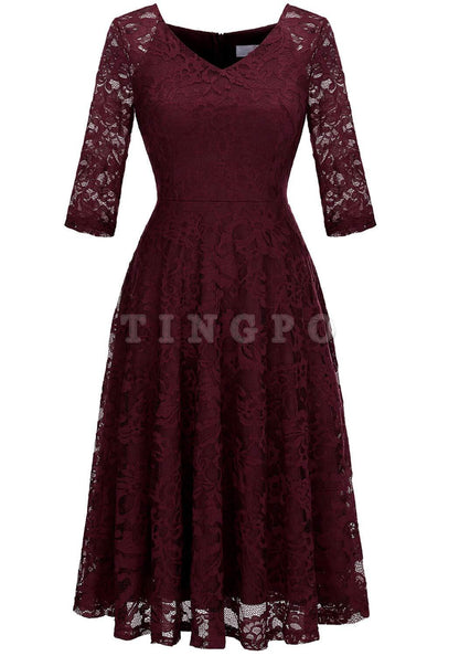 Wholesale Womens Long-Sleeve A-Line Lace Homecoming Bridesmaid Midi Dress Wedding Guest Formal Party Dresses Prom Gown prom dresses shops