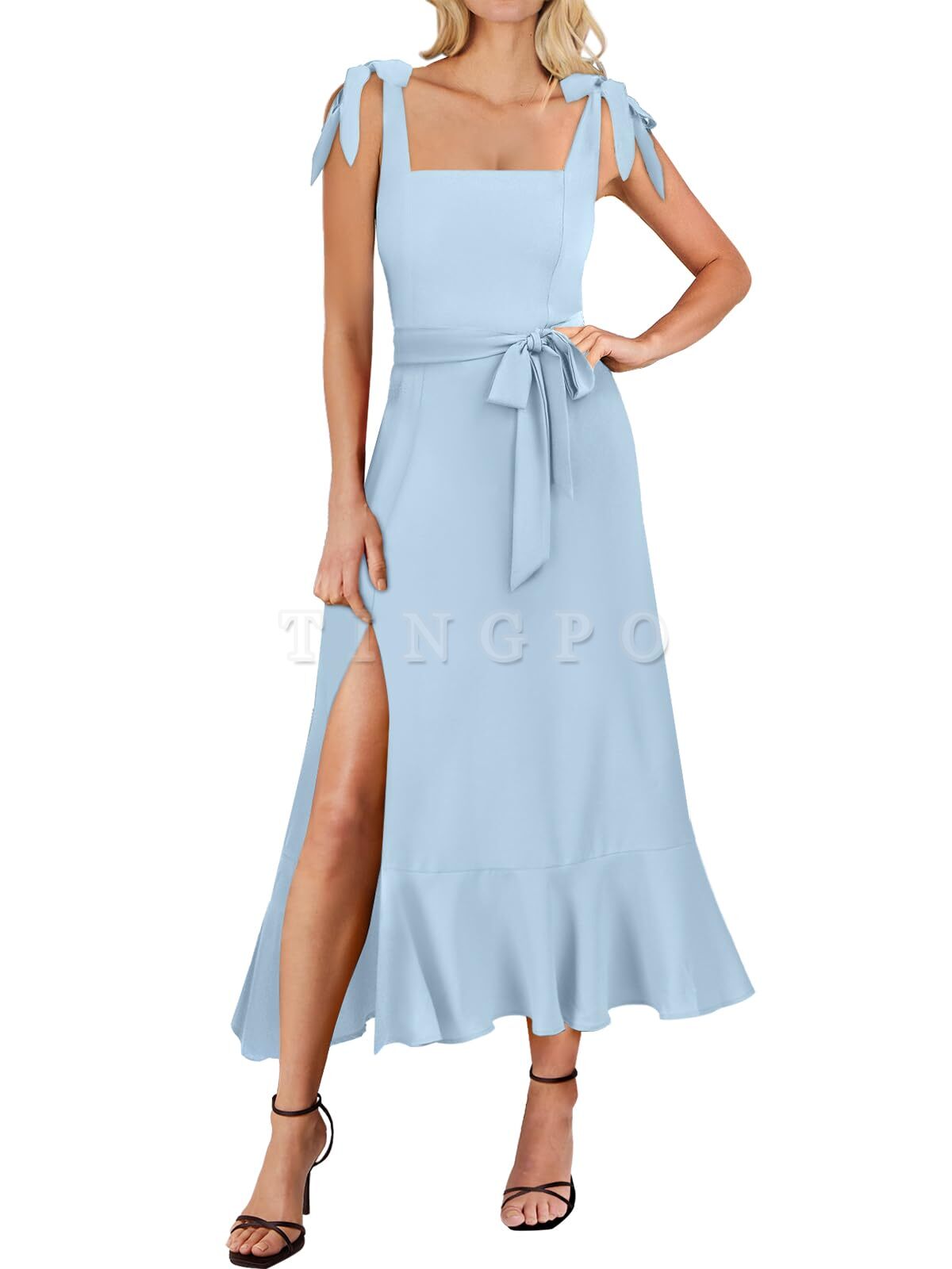 Wholesale Women's Square Neck Ruffle Split Midi Elegant Formal Wedding Guest Cocktail Bridesmaid Graduation Party Dresses prom dresses shops