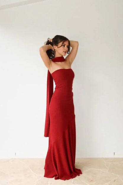 Wholesale Pretty Mermaid Strapless Burgundy Long Prom Dress Evening Dresses gowns evening dresses