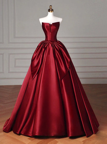 Wholesale Simple Satin Burgundy Long Prom Dress Burgundy Long Formal Dress gowns evening dresses