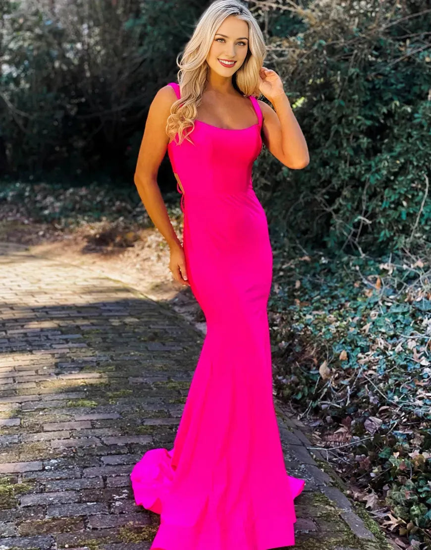 Wholesale Sexy Mermaid Hot Pink Open Back Long Prom Dress prom dress in store